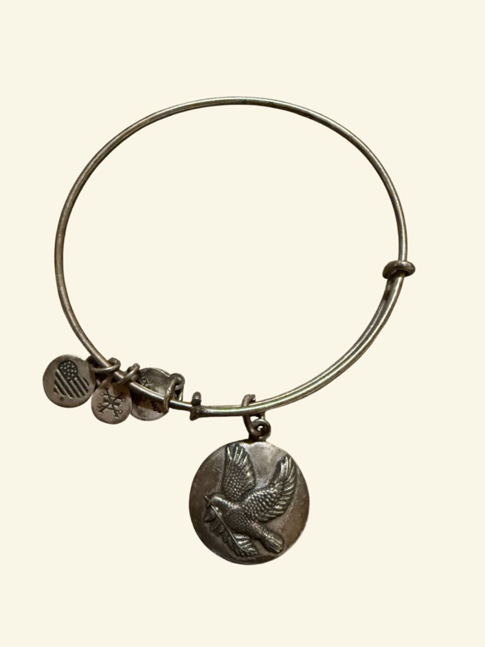 Alex and Ani Antique Silver Sacred Dove Charm Bangle